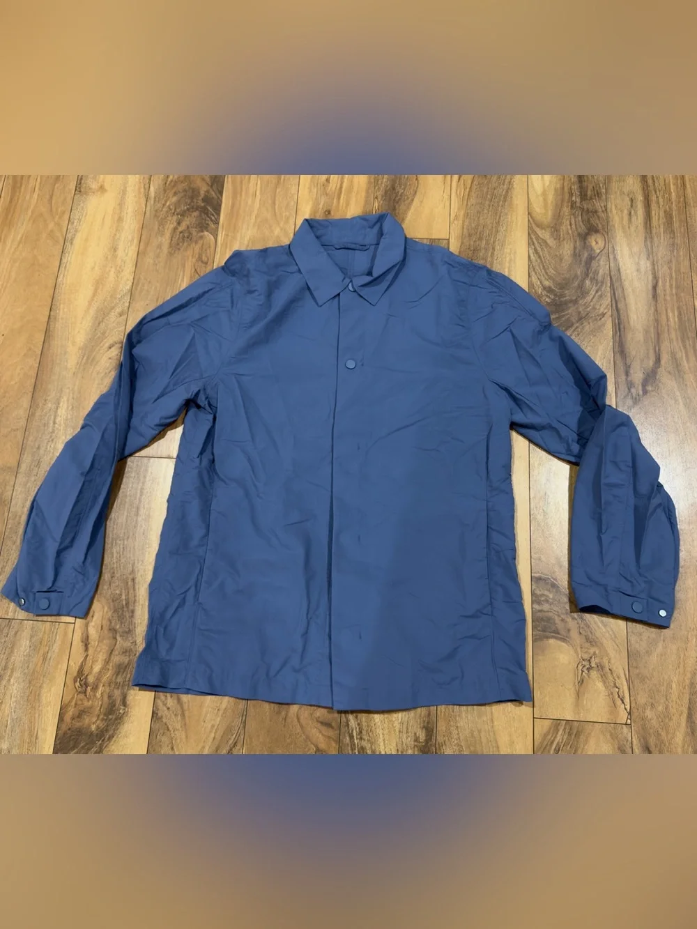 COS Men’s Blue Technical Overshirt Jacket Hidden Snap Front Lightweight Size M